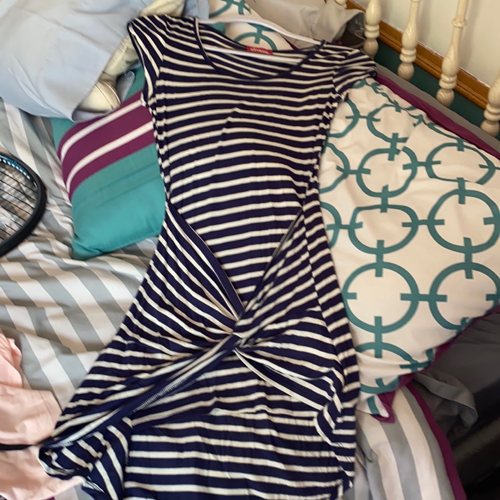 Blue and white striped dress